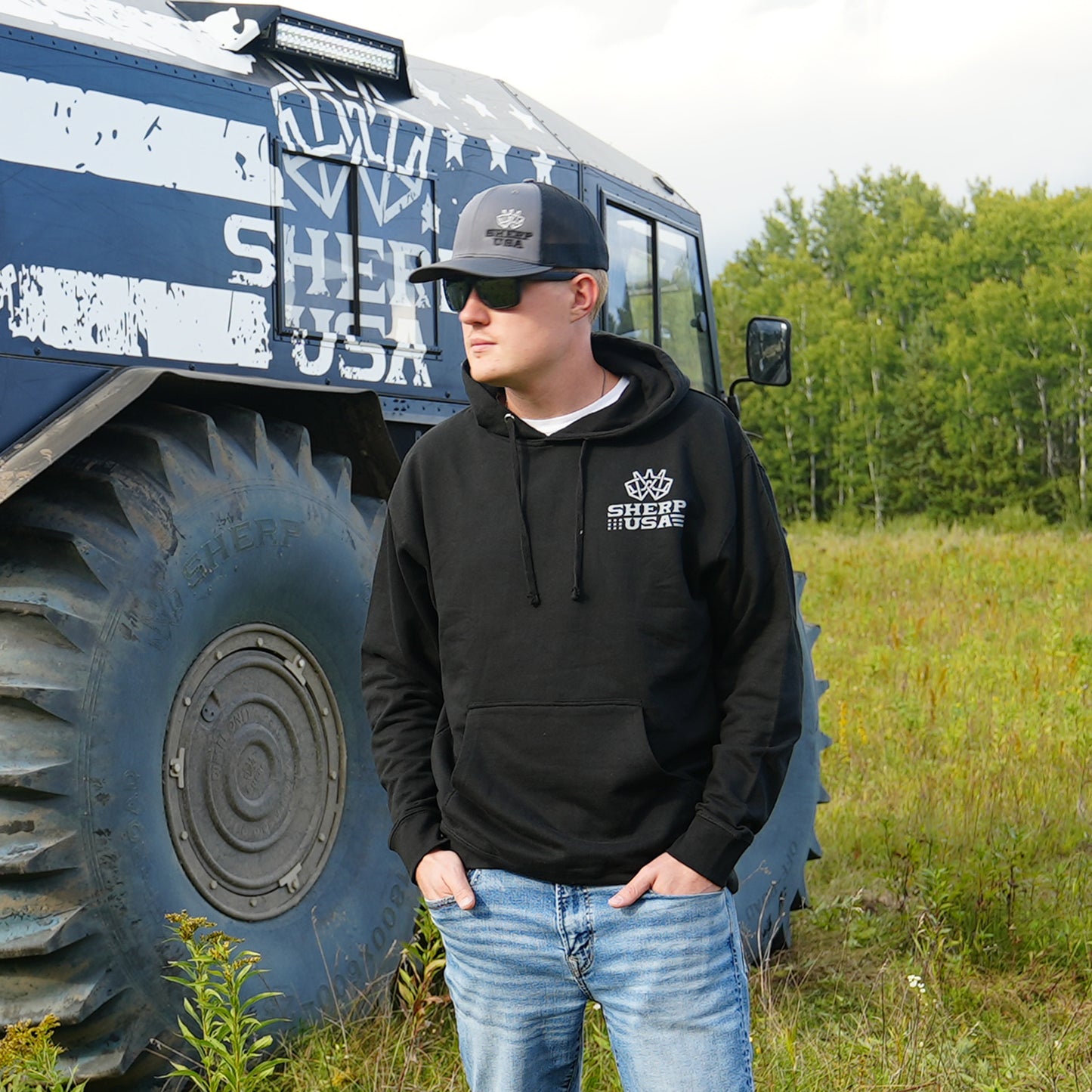 Black Midweight Flag Hoodie (Unisex)